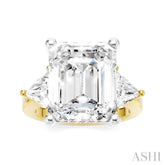 1 1/10 Ctw Emerald Shape Trillion and Round Cut Diamond Semi-Mount Engagement Ring in 14K Yellow and White Gold